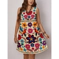 thumbnail image 5 of Multicolor Floral Print Sleeveless Round Neck Casual A-Line Dress For Women, 5 of 8