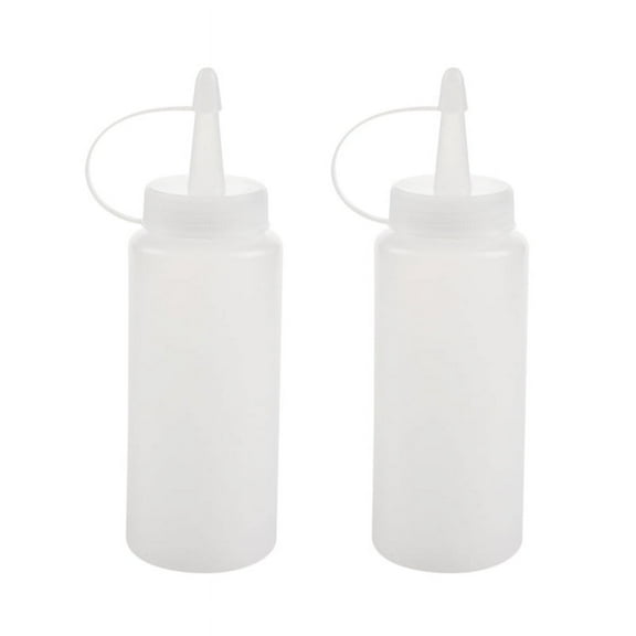 2X Plastic Squeeze Condiment Dispenser Ketchup Mustard Sauce Clear White 6Oz