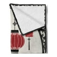 thumbnail image 2 of Lantern Soft Flannel Fleece Throw Blanket, Lanterns with Japanese Sakura Cherry Blossom Trees Round Ornate Graphic, Cozy Plush for Indoor and Outdoor Use, 50" x 60", Red Beige Black, by Ambesonne, 2 of 5