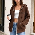 thumbnail image 5 of CBASIHI Womens Zip Up Hoodies with Pockets- Fall Casual Trendy Drop Shoulder Long Sleeve Oversized Sweatshirts Brown Size XL, 5 of 8