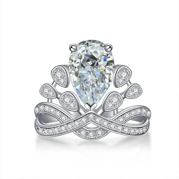 Princess Crown Design Diamond Ring, Pear Cut Diamond Engagement Ring, Women's Cocktail Diamond Wedding Ring, Cluster Diamond Ring, 925 Sterling Silver, 2.3 Ct Simulated Diamond