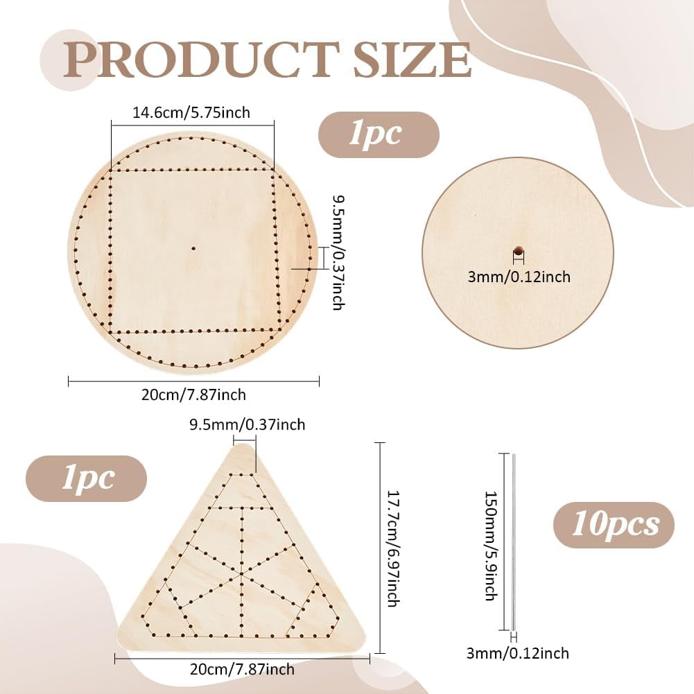 2 Styles Wooden Lace Loom Lace Weaving Kit with 10pcs 304 Stainless Steel Rods Round Crochet Board Triangle Knitting Base for Craft Making Beginners Woven Knitted Supplies