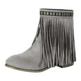 thumbnail image 6 of Boho Ethnic Cowboy Boots for Women Bohemian Long Fringe Suede Pointed Toe Wide Mid Calf Cowgirl Dress Booties Grey Size 8.5, 6 of 7