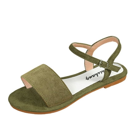 

Sandals Women Solid Color Suede Open Toe Buckle Flat Bottom Casual Shoes