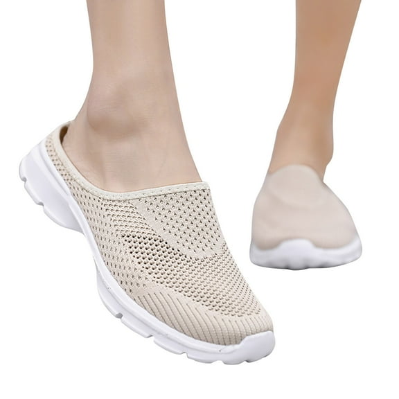 Dakaela Women's Mesh Mules Breathable Slip on Sneakers Knit Walking Running Backless Sneakers Beige 6.5