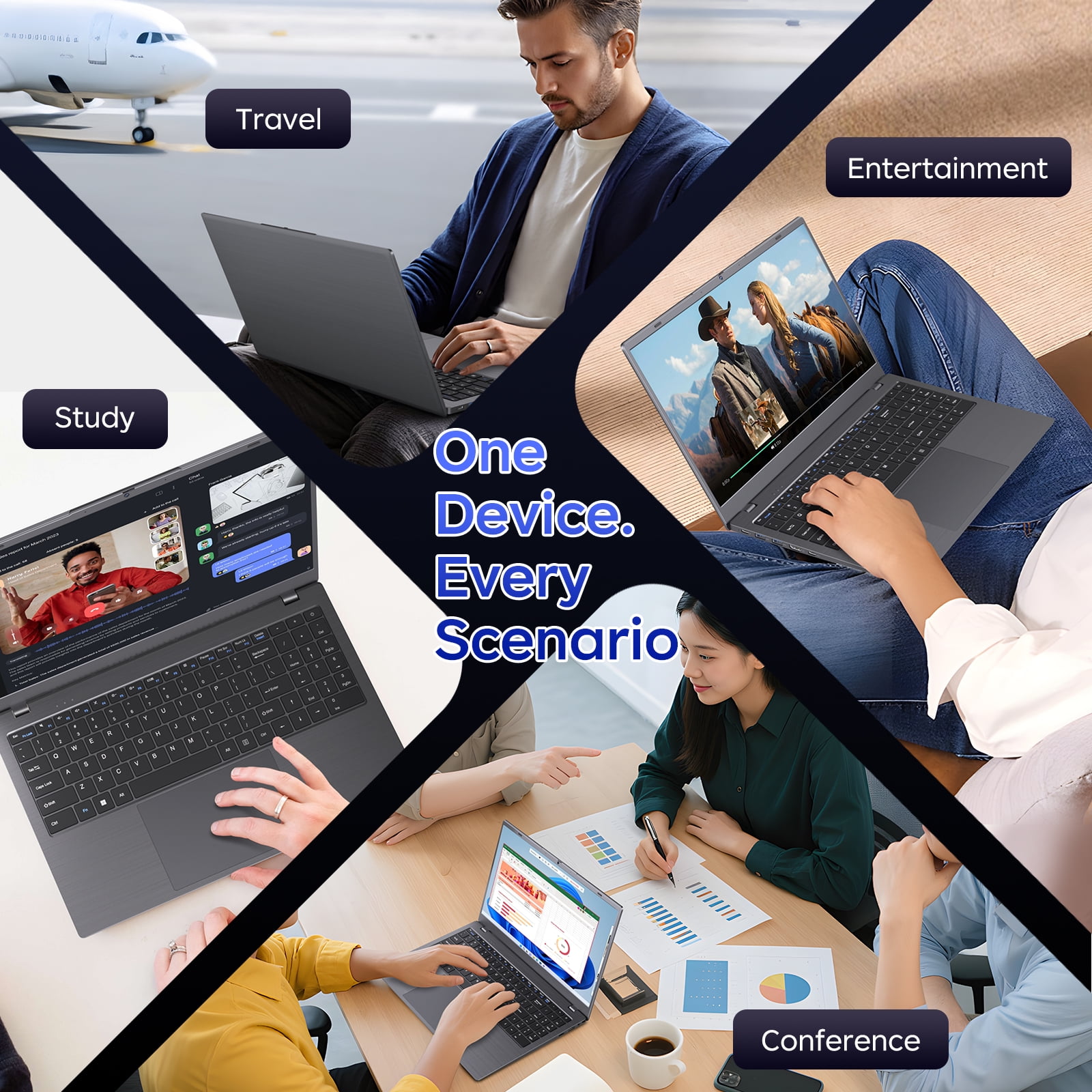 HYYUO 15.6" Laptop Computer, 16GB RAM 256GB SSD, Intel 6500Y with 2 Cores Up to 3.4GHz, FHD Display, Office 2024, Laptop for Business, Student, Office, Dark Gray, Windows 11 Laptop