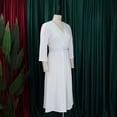 thumbnail image 4 of AURA Plus Size V Neck Pleated Midi Dress High Waist Belted A Line 3 4 Sleeve Elegant Summer Work Dress with Zipper, 4 of 9