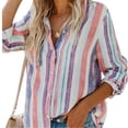 thumbnail image 1 of Camisa de rayas verticales Ticfox para mujer Azul M, 1 of 5