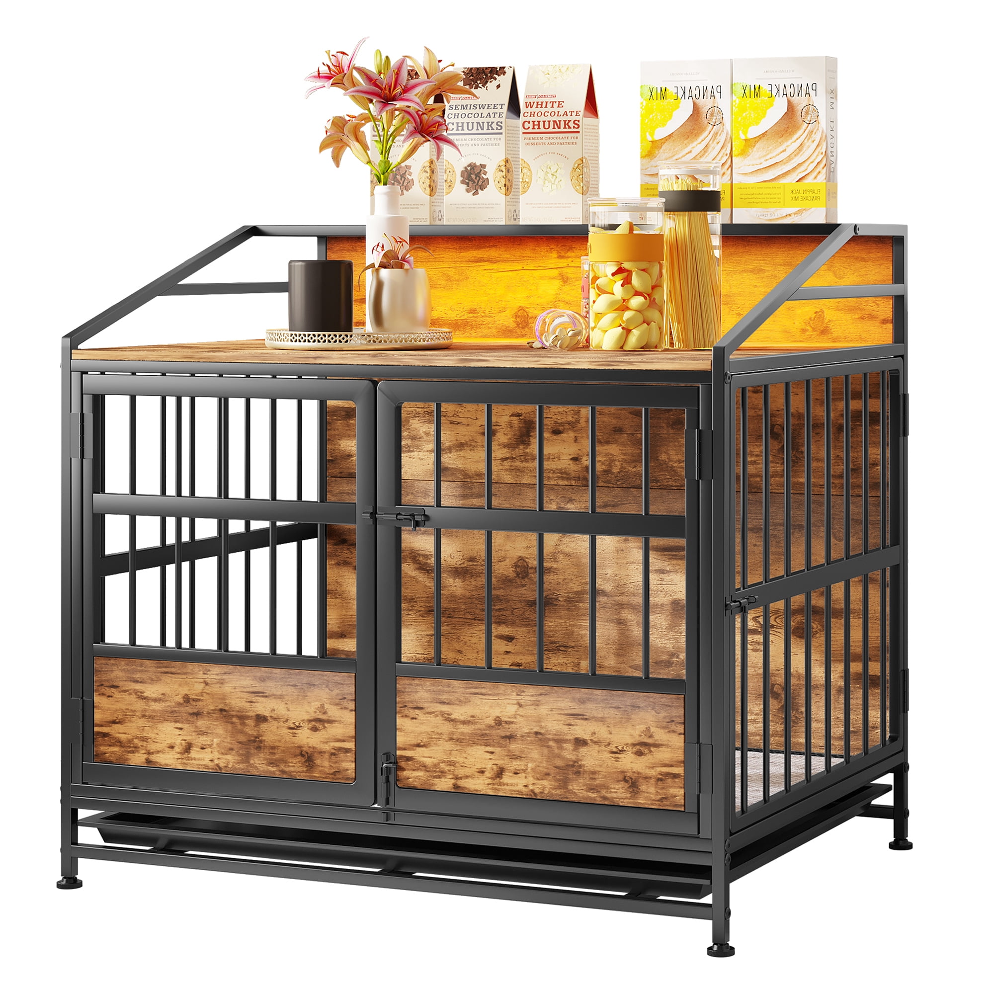 Multi-function Dog Crates with Storage, Furniture Large Wooden Dog Kennel with Double Doors, for Large/Medium Dog Indoor