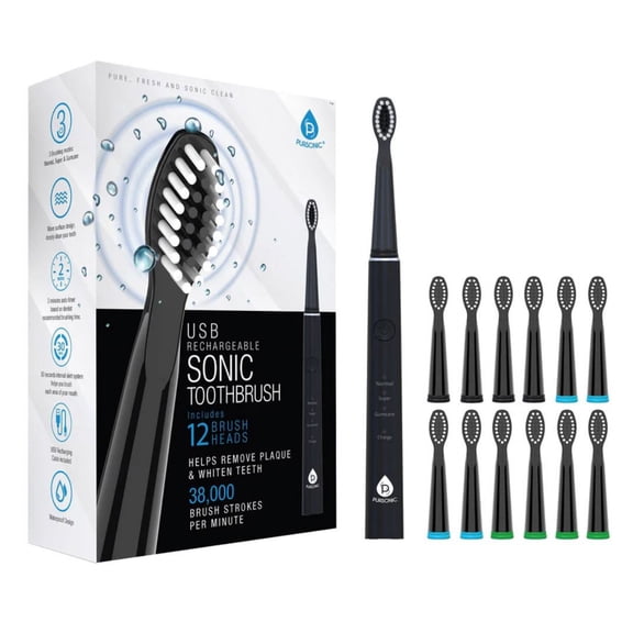 Pursonic Usb Rechargeable Sonic Toothbrush With Brush Heads - Black