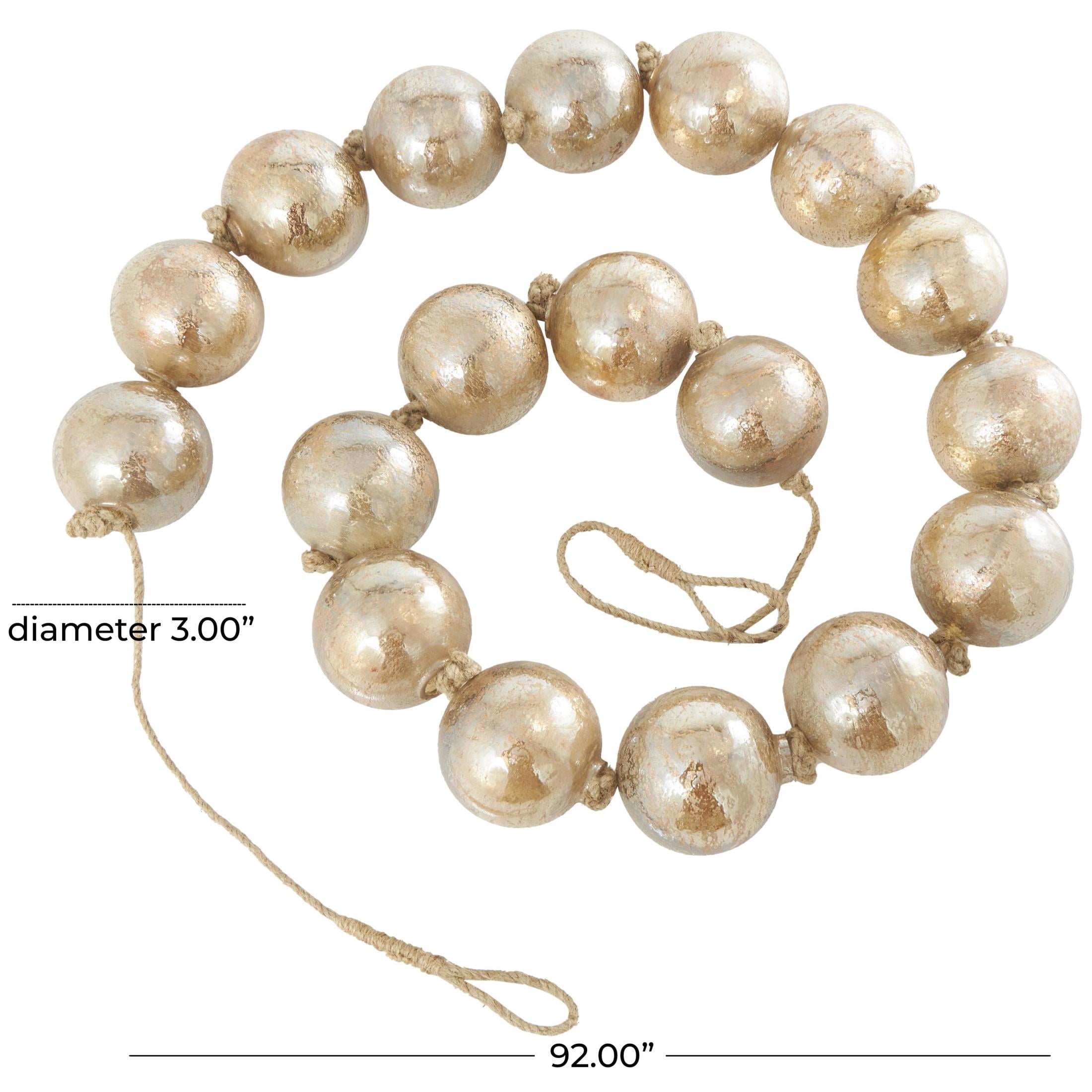 DecMode Handmade Round Extra Long Frosted Orb Brown Glass Garland with Tassel with Knotted Jute Rope