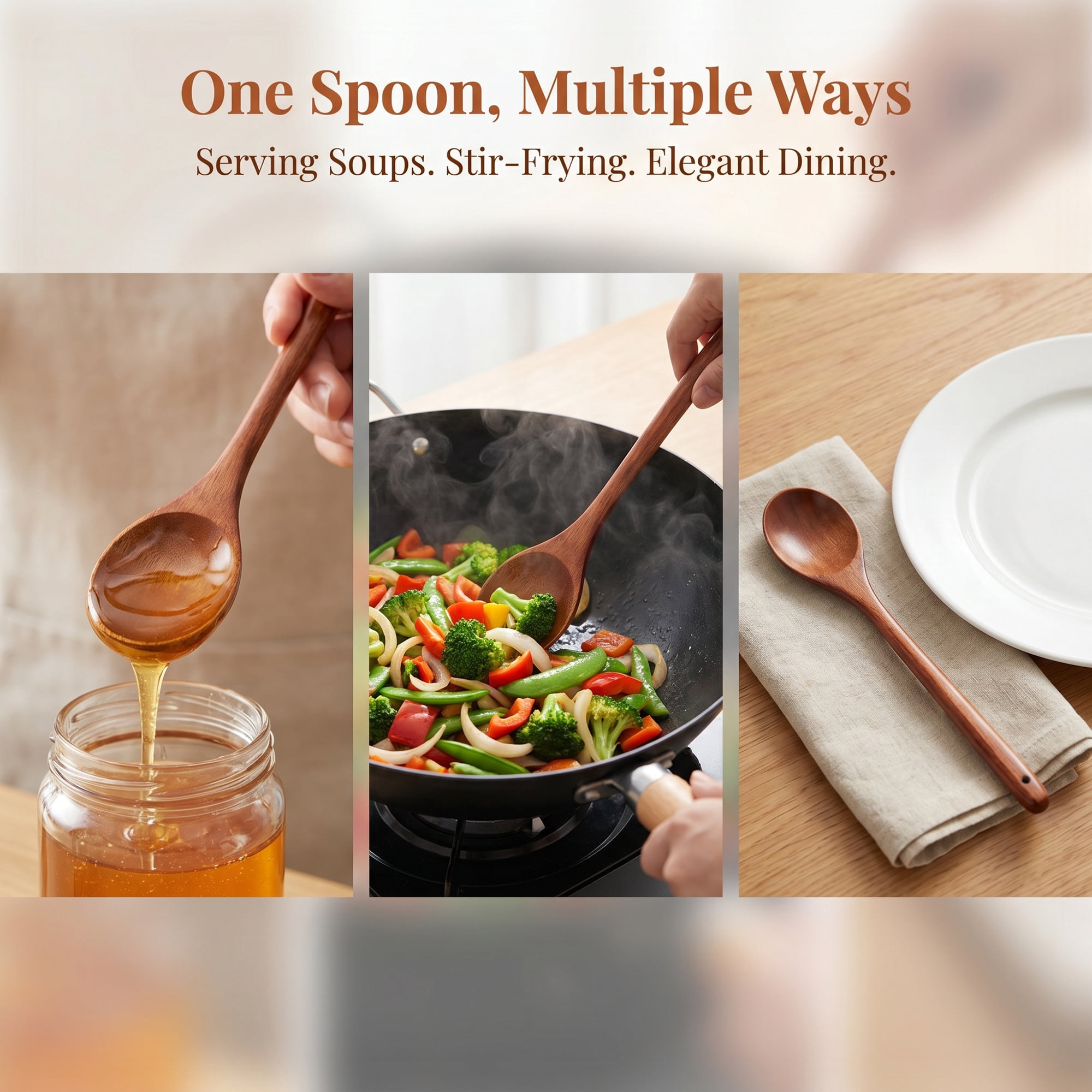 Unique Bargains Non Stick Pans Heat Resistant Handle Wood Spoon Dark Brown B 13" x 2"