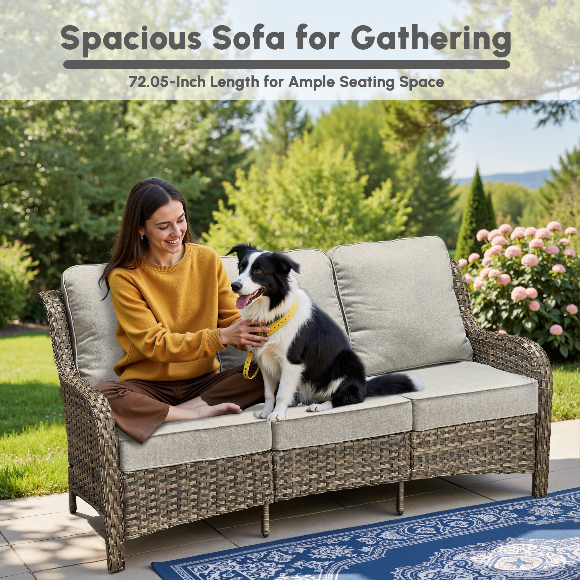 Ovios 6-Piece Patio Furniture Set All-Weather Wicker Outdoor Conversation Set with Sofa Swivel Chairs and Ottomans, Gray