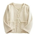 thumbnail image 5 of Sakmal Long Sleeve Pajama Tops Women Fuzzy Fleece Flannel Button Up Shirts Crew Neck Beige Shirts for Women L, 5 of 5