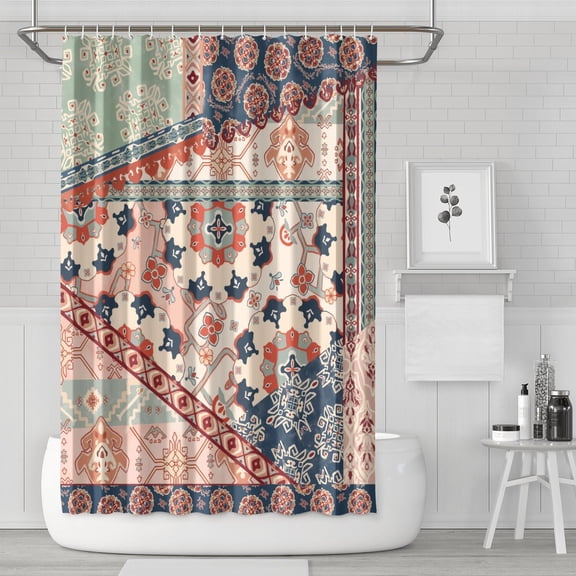 Waterproof Boho Patchwork Vintage Shower Curtain 72x72 Inch Bohemian Style Stitching Colorful Floral Retro Shower Curtains for Bathroom Hotel Home Decor with 12 Hooks