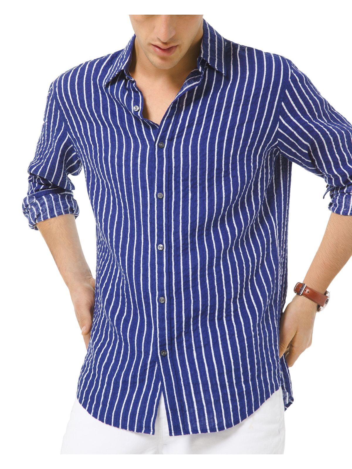 White Striped Collared Slim Fit 