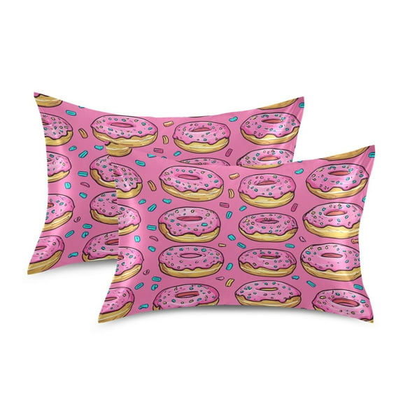 Yayeee Pillowcase Standard Size Set of 2 Satin Wrinkle Resistant Pillow Case, Pink Doughnuts