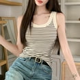 thumbnail image 4 of JGGSPWM Womens Sleeveless Ribbed Tank Tops Summer Round Neck Slim Fit Striped Print Top Casual T Shirts Clothes Brown M, 4 of 9