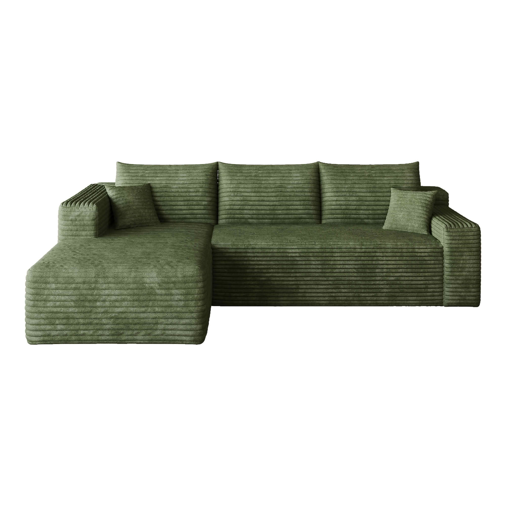 MAYEERTY 95" Cloud Sectional Sofa, U-Shaped Corduroy Upholstered Deep Seat Couch, No Assembly for Living Room, Green
