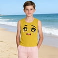 thumbnail image 5 of Boys Graphic Tee Yellow - Anime Cartoon Face Tank Top with Star Eyes, Kids Breathable Sleeveless Shirt,Size 14 T, 5 of 6