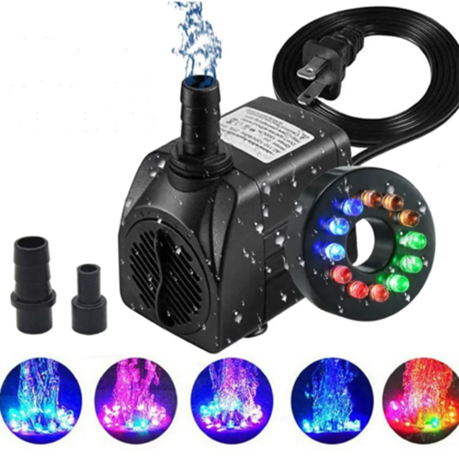 Submersible Water Pump with 12 LED 16W Lights for Fountain Pool Garden Pond Tank