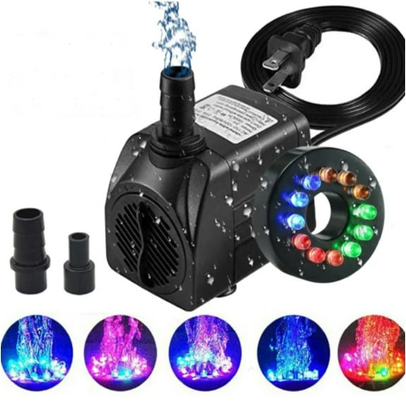 Submersible Water Pump with 12 LED 16W Lights for Fountain Pool Garden Pond Tank