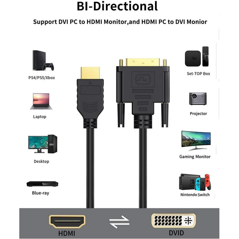 CableCreation Cable corto HDMI a DVI de 0.5 pies, adaptador DVI-I  bidireccional (24+5) hembra a HDMI macho 1080P convertidor DVI a HDMI  compatible con