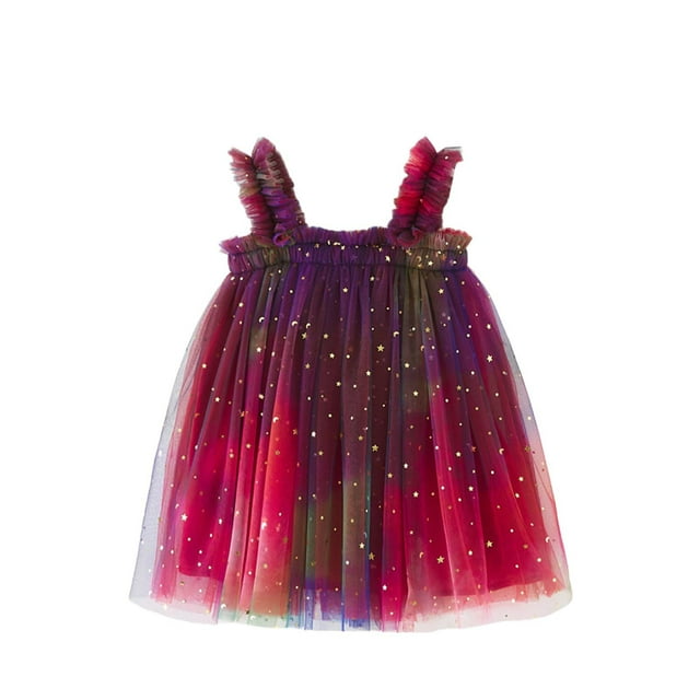 Robe de Princesse pour Bébé Fille, Robe d'Été Sans Manches en Tulle Superposé, Robes de Fête à Sequins pour Filles