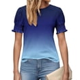thumbnail image 5 of FRSASU Summer Tops for Women Puff Sleeve Crewneck Dressy Casual Blouses Loose Fit Outfits Gradient T-Shirts Blue-A, 5 of 6