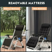 Slsy Outdoor Padded Zero Gravity Lounger, Black, Recliner with Cushion & Cup Holder, Supports 440lbs