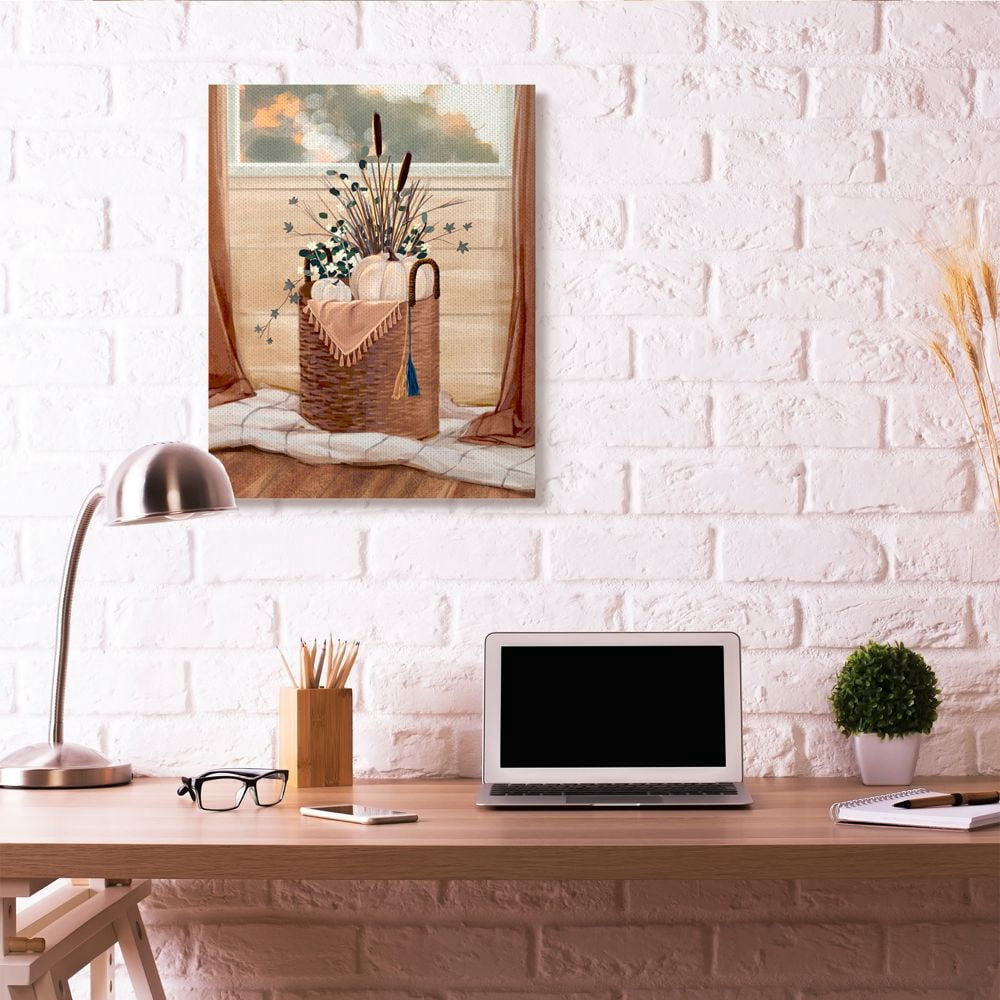Autumn Basket Seasonal Home Painting XXL Stretched Canvas Wall Art by Ziwei Li