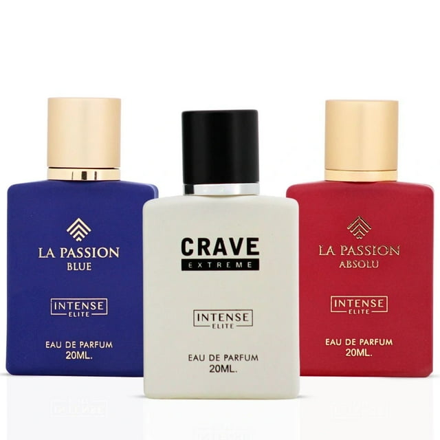Paquete de perfumes Intense Elite La Passion Blue, La Passion Absolu y Crave Extreme, 20 ml