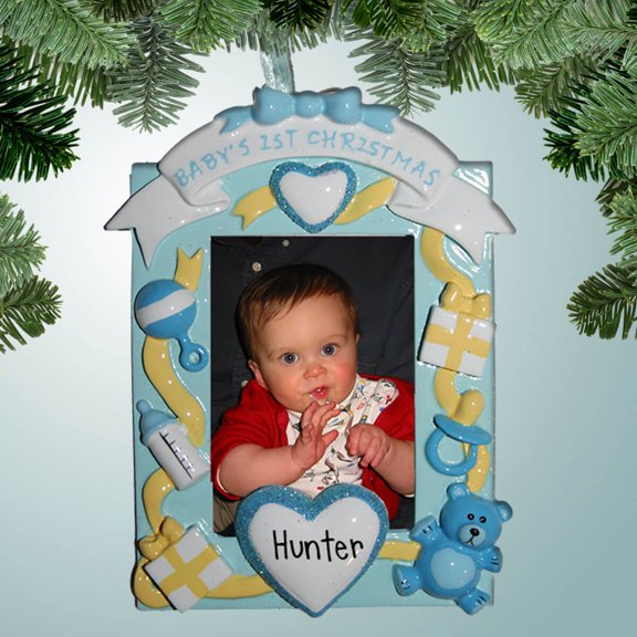Baby's 1st Frame with Heart - Boy - Personalized Ornament - Baby's First Christmas - 1st Xmas - Perfect Stocking Stuffer - Great Gift Ideas