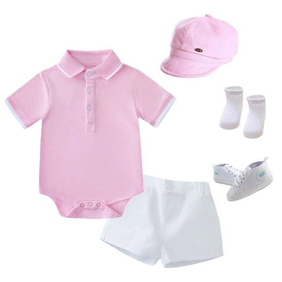 LUOGENLI Boys Outfits Set for Casual School Beach and Party Activities Romper Shorts Hat Socks and Shoes Five Piece Set for Little Gentlemen Maxi Boysuit Sets Boys 2 Piece Outfits Beach 6-12 Months