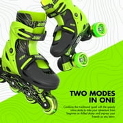 Yvolution Neon 2in1 Roller Skates Inline and Quad, Boys, Kids Skates, Size 3-6, Green and Black