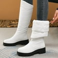 thumbnail image 3 of Womens Knee High Snow Boots Casual Pull on Round Toe Thickened Warm Trendy Stitching Long Booties Lug Sole Winter Dress Mid Calf Boots White Size 7.5, 3 of 6
