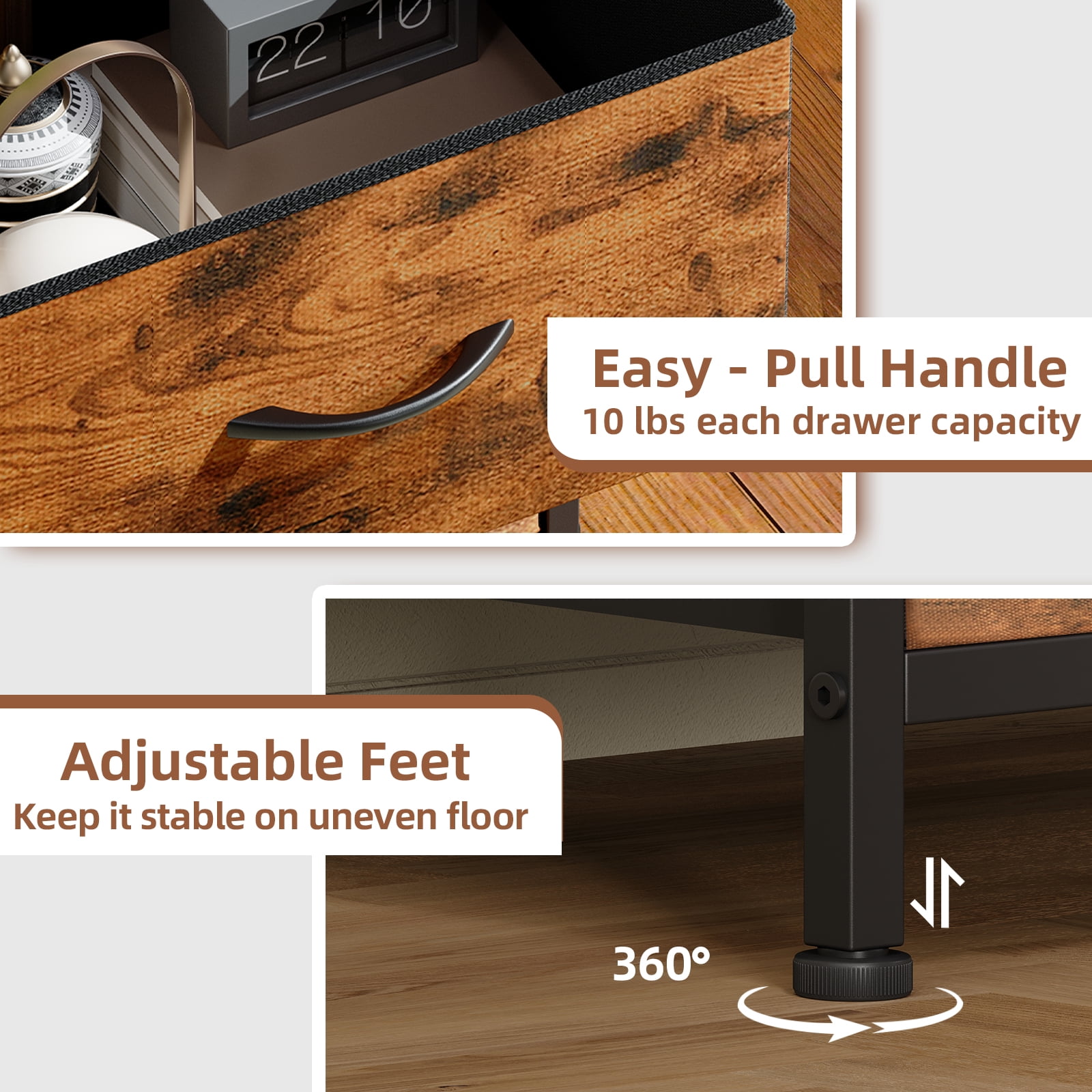 Eunos Small Nightstand for Bedroom with 2 Fabric Drawer, Bedside Table End Table for Closet, Wood Grain Print