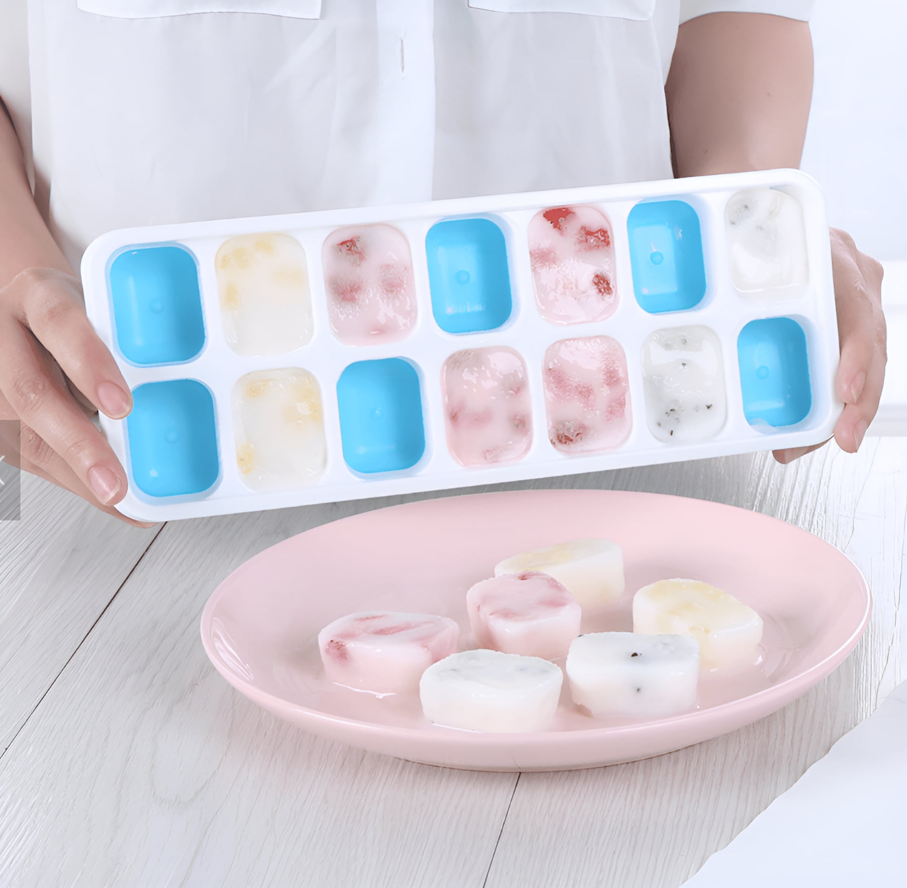 Polar Ice Products Silicone Ice Cube Trays Easy Release Design with Spill Resistant Removable Safety Lid.  2 Pack (Blue)