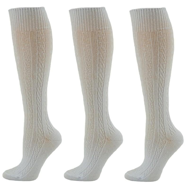 Sierra Socks Classic Cable Knit Cotton Knee High Socks 3 Pair Pack W1435KH