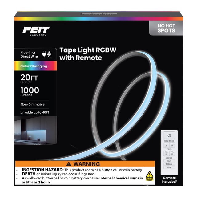 Cinta LED Feit que cambia de color, 20 pies, compatible con dispositivos inteligentes, paquete de 1