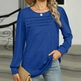 thumbnail image 4 of ATOYSOY Round Neck Pleated Pullovers Loose Shirts for Women Outwear Fall Trendy Long Sleeve Tees Casual Cotton Linen Solid Color Tops Dressy Tunic Blue XL, 4 of 8