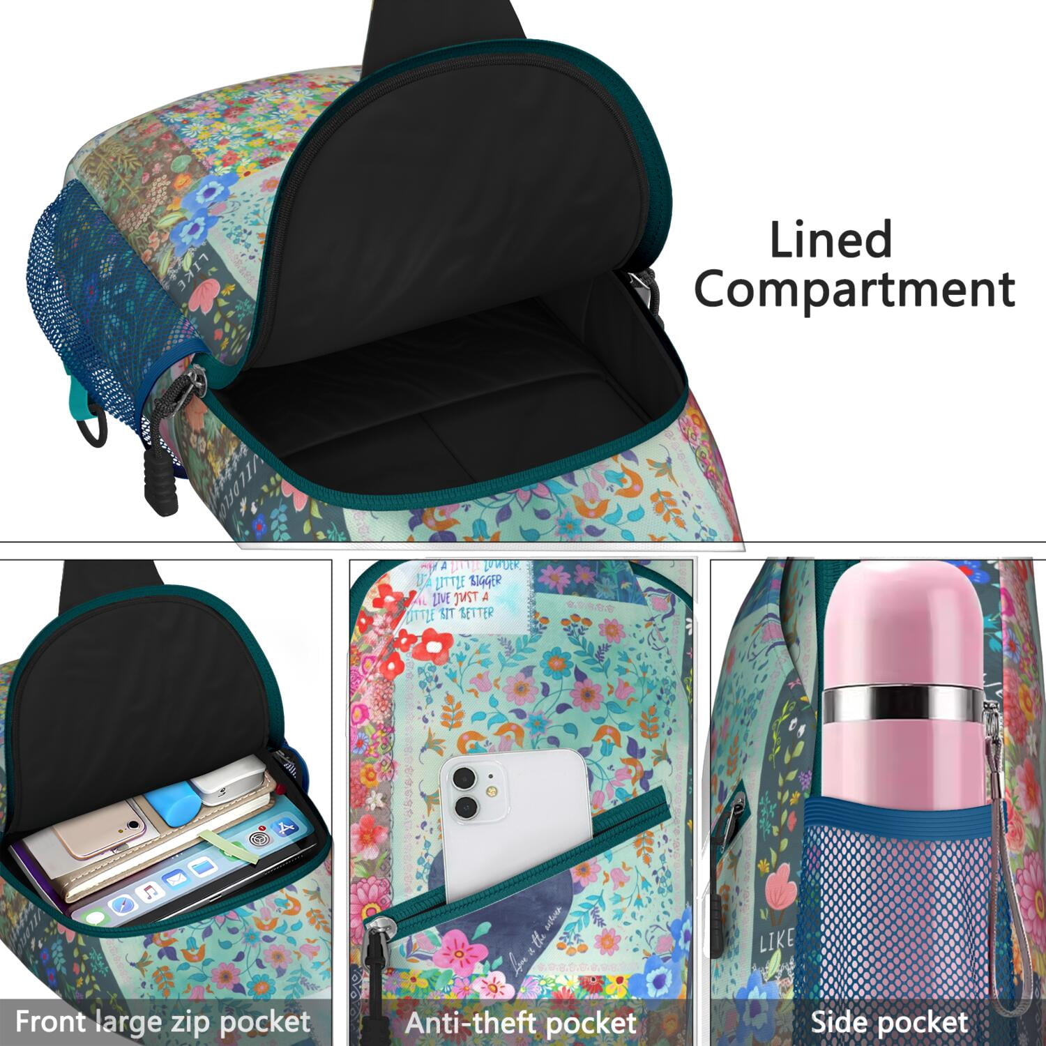 Vintage Fashion Crossbody Sling Bag Geometric Print Shoulder Backpack for Hiking Travel-Ready & Organized