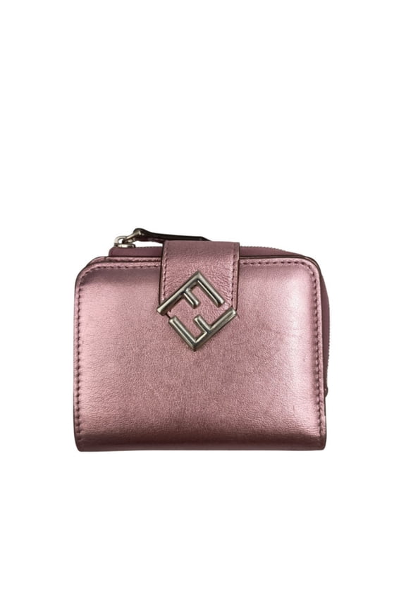Pre-Owned FENDI Bi-fold Wallet FF Diamond 8M0490 Metallic Pink Leather Women's