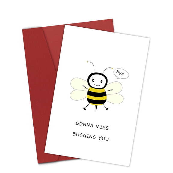 Cute Bee Goodbye Card – "Gonna Miss Bugging You" – Perfect Card for Farewells, Friendships, or Moving Away – Includes Envelope, Blank Interior for Personal Messages