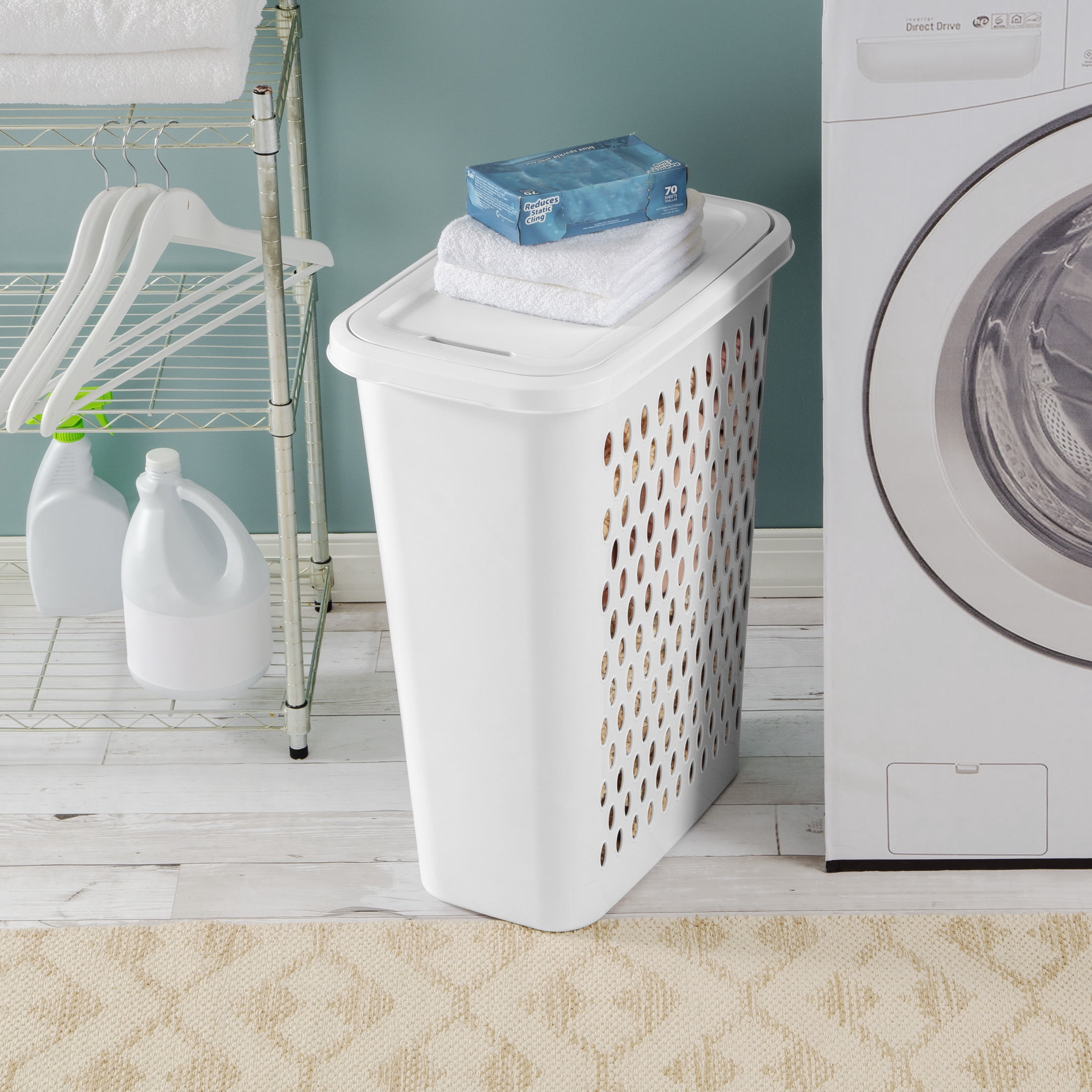 Sterilite Slim Laundry Hamper, Plastic, Lift-top Lid and Integrated Handles, White, 4 Count