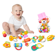 GOODWAY Baby Rattle Teething Toys 3-6-12 Months, 10 Pcs Grab, Shaker and Spin Rattle Toys, Sensory and Fine Motor Skill Development Gift Set for 0,3, 6, 9, 12 Month Newborn, Infant, Boy