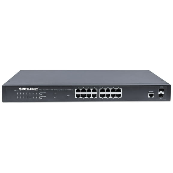 Intellinet 561198 16-Port Gigabit Ethernet PoE  Web-Managed Switch with 2