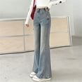 thumbnail image 3 of Girls' Denim Pants Slim Fit Elastic Waist Bell Bottom Jeans for Everyday Wear and Play (Blue), 3 of 3