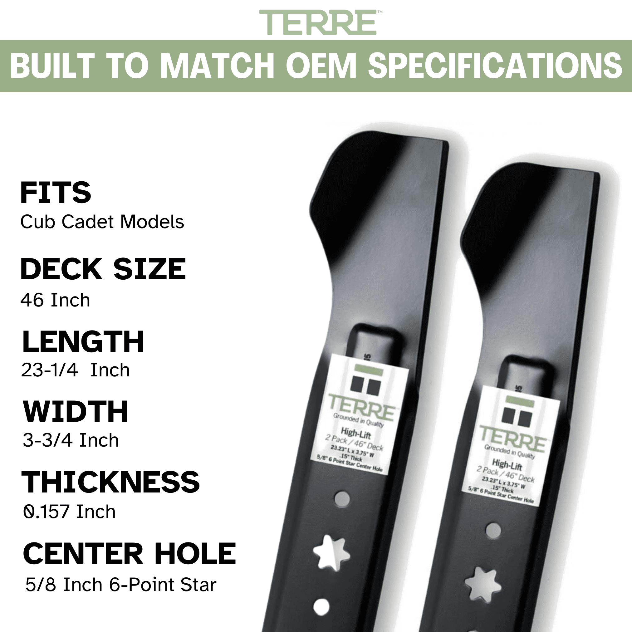 Terre 46 Inch Lawn Mower Blades, for Cub Cadet, Craftsman, Troybilt