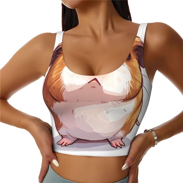 Fotbe Cartoon Guinea Pig Sujetador Deportivo Largo sin Aros para Mujer con Almohadillas y Soporte Medio, Transpirable y Absorbente, Camiseta Tipo Chaleco o Tank Top-Small